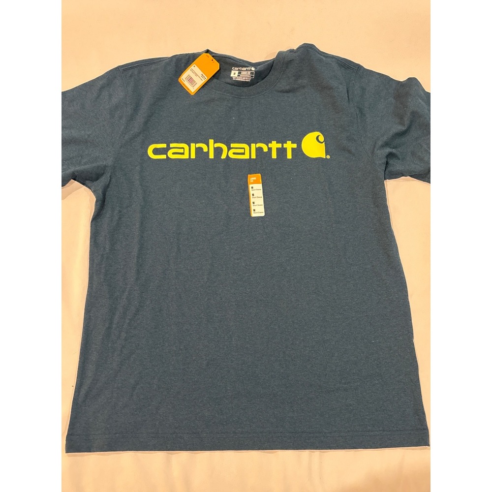 Carhartt Mens Loose Fit Short Sleeve T-Shirt Blue Heather Yellow Logo Size M NWT